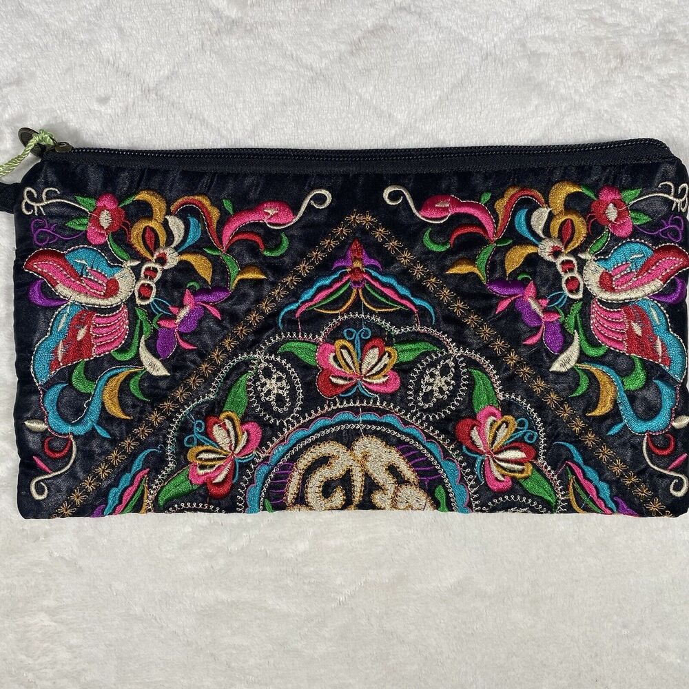 Colorful Embroidered Clutch Bag Flower Butterfly Travel Toiletries Bag Unique